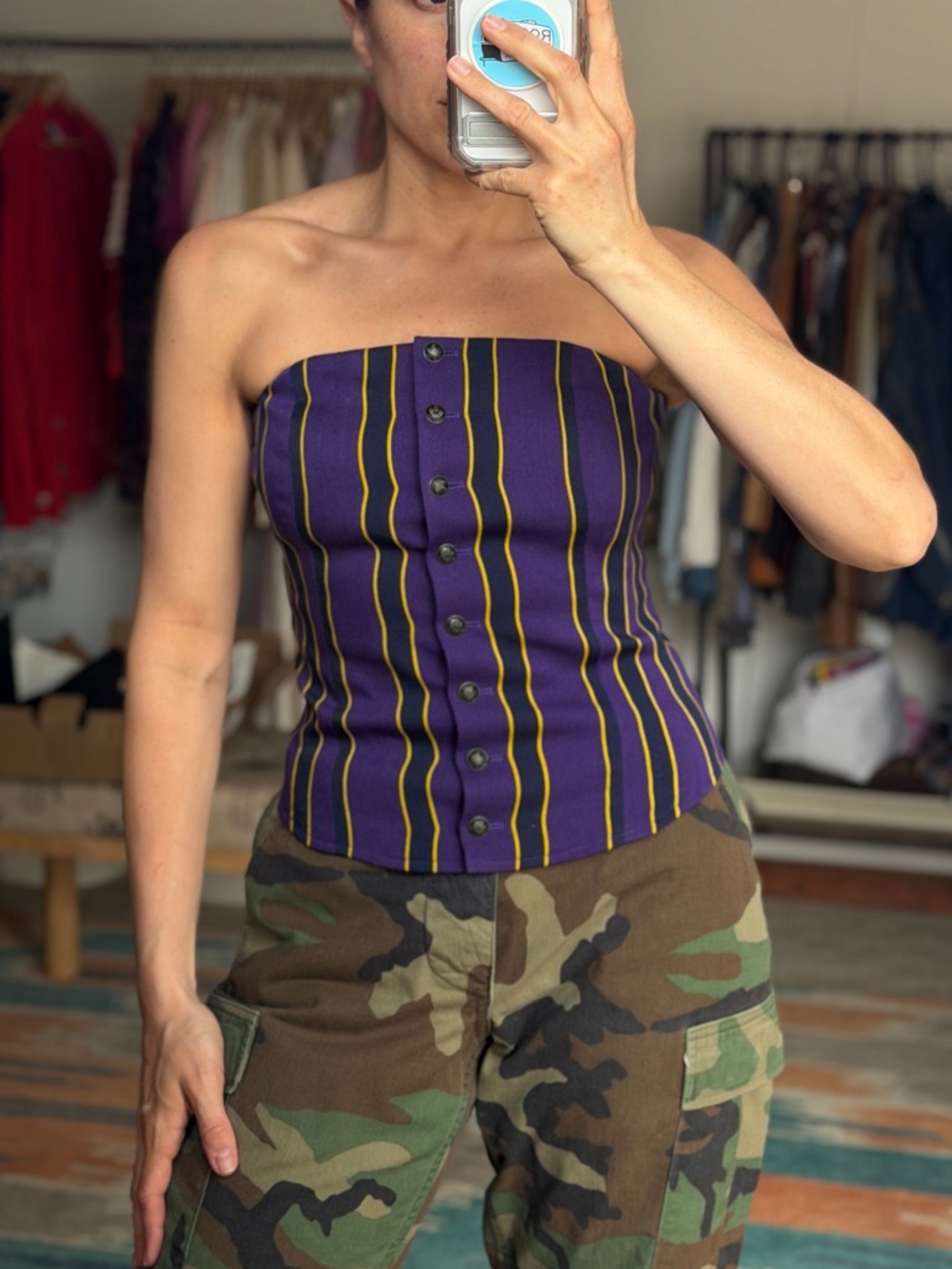 Ralph Lauren Rugby Purple Striped Corset Top Wool Cotton - Picture 11 of 11